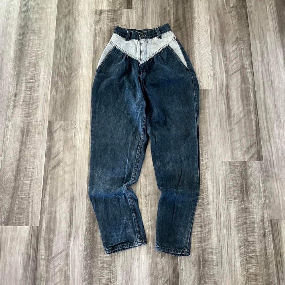 Vintage 90s twee indie high waisted R. Ross Tapered Denim Jeans White Panel